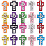 60Pcs Spray Painted Alloy Slide Charms, with Rhinestone, Cross, Mixed Color, 13.5x10x4.5mm, Hole: 2x8mm(FIND-SC0015-87)