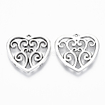 Tibetan Style Alloy Pendants, Cadmium Free & Lead Free, Heart, Antique Silver, 21.5x22x1.5mm, Hole: 1mm, about 230pcs/500g(TIBEP-Q088-006AS-RS)