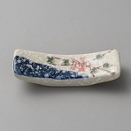 Hand Painting Ceramic Chopsticks Stands, Chopstick Rest, Curved Rectangle Shaped, Flower, 68x21x15mm(AJEW-WH0348-199B)
