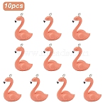 Opaque Resin Pendants, Flamingo Shape, with Platinum Iron Loop, Light Coral, 33.5~37x23x17mm, Hole: 2mm(RESI-YW0004-71A-01)