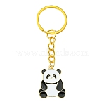 Alloy Enamel Keychain, with Iron Findings, Panda, Golden, 7.5cm, Pendant: 23mm(KEYC-YW00021-06)