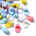 50Pcs Opaque Resin Pendants, with Platinum Tone Iron Loop, Slipper, Mixed Color, 21x10.5x10mm, Hole: 2mm(RESI-CJ0004-46)
