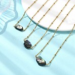 Natural Abalone Shell/Paua Shell Nuggets Pendant 304 Stainless Steel Satellite Chain Necklaces for Women, Golden, 16.18~16.50 inch(41.1~41.9cm)(NJEW-JN06092)