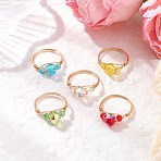 Glass Finger Rings, Copper Wire Wrapped Ring for Women, Golden, 8.5mm, US Size 8 1/4~3/4(18.3~18.7mm)(RJEW-JR00925-01)