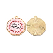 Rack Plating Acrylic Pendants, with Golden Tone Alloy Findings, Cadmium Free & Nickel Free & Lead Free, Mother's Day, Flower Charm with Word, Misty Rose, 30x27x2.5mm, Hole: 2mm(PALLOY-M204-01G-D)