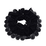 Embroidered Floral Chiffon Collar, Neckline Trim Clothes Sewing Applique Edge, with Plastic Imitation Pearl Beads, Black, 580x157x10mm, Inner Diameter: 125mm(DIY-WH0265-12)