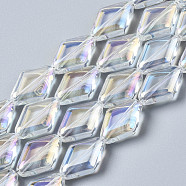 Electroplate Glass Beads Strands, AB color, Rhombus, Clear AB, 15x10x4mm, Hole: 0.9mm, about 43pcs/strand, 24.61''(62.5cm)(EGLA-N008-009-A01)