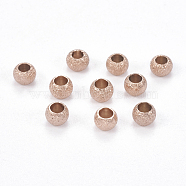 Ion Plating(IP) 304 Stainless Steel Textured Beads, Round, Rose Gold, 4x3mm, Hole: 2mm(STAS-I081-4mm-04RG)