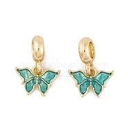 Rack Plating Alloy Enamel European Dangle Charms, Butterfly Large Hole Pendants, Dark Turquoise, Golden, 20mm, Butterfly: 10x14.5x2mm, Hole: 4.5mm(FIND-C055-12G)