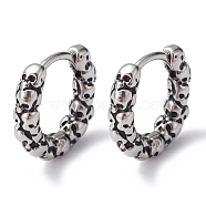 316 Stainless Steel Skull Hoop Earrings for Men Women, Antique Silver, 13.5x15x3mm, Pin: 1mm(EJEW-C045-04)