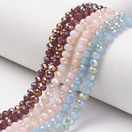 Electroplate Glass Beads Strands, Imitation Jade, Half Rainbow Plated, Faceted, Rondelle, Mixed Color, 6x5mm, Hole: 1mm, about 85~88pcs/strand, 16.1~16.5 inch(41~42cm)(EGLA-A034-J6mm-H)