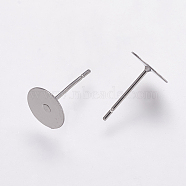304 Stainless Steel Stud Earring Settings, Flat Pad Earring Post, Flat Round, Stainless Steel Color, Tray: 8mm, 12x8mm, Pin: 0.7mm(X-STAS-K146-009-8mm)