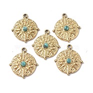 Natural Turquoise Pendants, Flat Round Charms, with Vacuum Plating Real 18K Gold Plated 201 Stainless Steel Findings, 22x19.5x3.5mm, Hole: 1.8mm(STAS-C064-VC906)