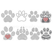 Paw Print Glass Hotfix Rhinestone, Iron on Appliques, Costume Accessories, for Clothes, Bags, Pants, Crystal & Siam & Jet, 210x297mm(DIY-WH0303-019)