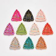 Resin Pendants, Imitation Woven Rattan Pattern, Triangle, Mixed Color, 42~44x38x5.5mm, Hole: 2.5mm(RESI-S364-51)