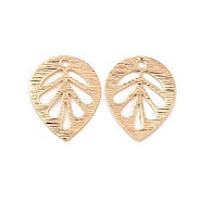 Brass Charms, Hollow Leaf Charm, Real 18K Gold Plated, 14x11x1mm, Hole: 1mm(KK-G468-16G)