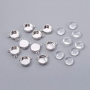 DIY Pendant Making, Brass Charms Cabochon Settings and Glass Cabochons, Flat Round, Clear, Platinum, 7.5~8x3mm(DIY-X0098-13P)