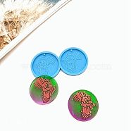 Flat Round with Africa Map & Fist DIY Pendant Silicone Molds, Resin Casting Molds, For UV Resin, Epoxy Resin Jewelry Making, Deep Sky Blue, 42x81x3mm, Hole: 2mm(SIMO-H004-05)