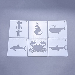 Plastic Drawing Stencil for Kids Teen Boys Girls, Reusable Drawing Template for DIY Scrapbooking, Journal, School Projects, Ocean Theme, White, 130x130x0.3mm, 6pcs/set(DIY-D023-13D)