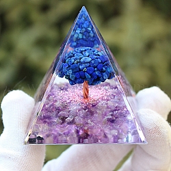 Natural Lapis Lazuli & Amethyst Orgonite Pyramid Resin Energy Generators, for Home Office Desk Decoration, 50mm(PW-WGBC1F9-01)