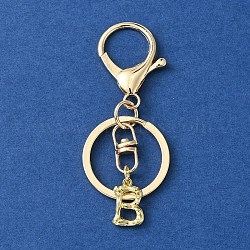 Alloy Initial Letter Charm Keychains, with Alloy Clasp, Golden, Letter B, 8.5cm(KEYC-YW00006-02)