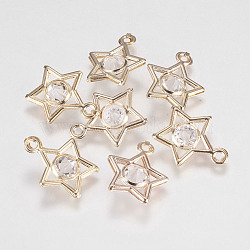 Glass Rhinestone Pendants, with Iron Findings, Star, Golden, 18x14.5x5mm, Hole: 1mm(X-IFIN-F144-13G)