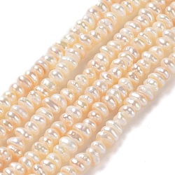 Natural Cultured Freshwater Pearl Beads Strands, Grade 4A, Rondelle, PapayaWhip, 3~4x2mm, Hole: 0.2mm, about 168pcs/strand, 13.90 inch(35.3cm)(PEAR-J007-62)