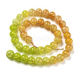 Spray Painted Crackle Glass Beads Strands, Gradient Color, Segmented Multi-color Beads, Round, Yellow Green, 10mm, Hole: 1mm, about 38pcs/strand, 15.28 inch(38.8cm)(DGLA-C002-10mm-11)