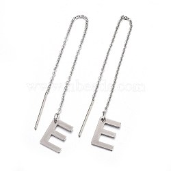 304 Stainless Steel Stud Earrings, Hypoallergenic Earrings, Ear Threads, Alphabet, Letter.E, 107~112x1mm, Pin: 15x0.7mm, letter: 11x8x0.5mm(EJEW-L205-01E)