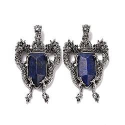 Natural Lapis Lazuli Faceted Big Pendants, Dragon Charms, with Antique Silver Plated Alloy Findings, 52x33x8mm, Hole: 6x4mm(G-L524-04AS-03)