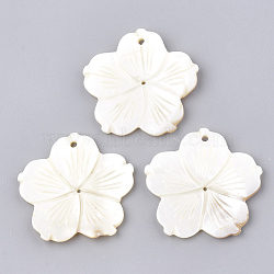 Freshwater Shell Pendants, Flower, Seashell Color, 48x48.5~49.5x3~5mm, Hole: 1.4~3mm(SHEL-S274-16)