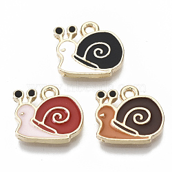 Eco-Friendly Zinc Alloy Charms, with Enamel, Cadmium Free & Nickel Free & Lead Free, Snail, Light Gold, Mixed Color, 12x14x2mm, Hole: 1.6mm(X-FIND-N048-038-NR)