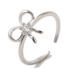 Brass Cubic Zirconia Solitaire Rings, Bowknot, Platinum, Inner Diameter: 18mm(RJEW-R141-05P)