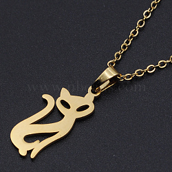 201 Stainless Steel Pendants Necklaces, with Cable Chains and Lobster Claw Clasps, Fox, Golden, 17.71 inch(45cm), 1.5mm(NJEW-S105-JN665-45-2)