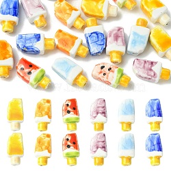 18Pcs 6 Colors Handmade Porcelain Beads, Hand Painted Ceramic Beads, Ice Cream Shape, Bright Glazed Porcelain, Mixed Color, 15~15.5x8x5.5mm, Hole: 2mm, 3pcs/color(PORC-CJ0001-38)
