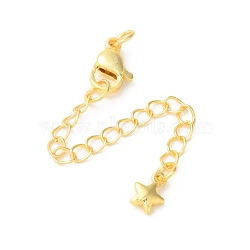 Rack Plating Brass Ends with Chain and Lobster Claw Clasps, Long-Lasting Plated, Lead Free & Cadmium Free, Star, Golden, 72mm(KK-F873-07G)