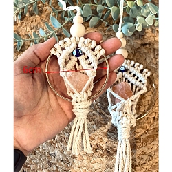 Handmade Macrame Jute Cord with Glass Evil Eye Tassel Car Hanging Ornament, with Wood Beads and Iron Ring for Wall Car Decorations, Old Lace, 60mm(PW-WG30493-02)