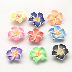 Handmade Polymer Clay 3D Flower Plumeria Beads, Mixed Color, 30x11mm, Hole: 2mm(CLAY-Q192-30mm-M)
