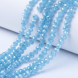 Electroplate Glass Beads Strands, Imitation Jade Beads, Pearl Luster Plated, Faceted, Rondelle, Light Sky Blue, 4x3mm, Hole: 0.8~1mm, about 105~110pcs/strand, 38~39cm(EGLA-A034-J4mm-A06)