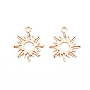 Brass Charms, Nickel Free, Sun, Real 18K Gold Plated, 15x13x0.5mm, Hole: 1.5mm