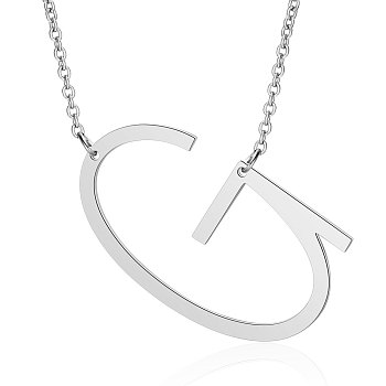 201 Stainless Steel Initial Pendants Necklaces, with Cable Chains, Letter, Letter.G, 17.3~18.3 inch(44~46.5cm)x1.5mm, LetterG: 37x21.5x1mm
