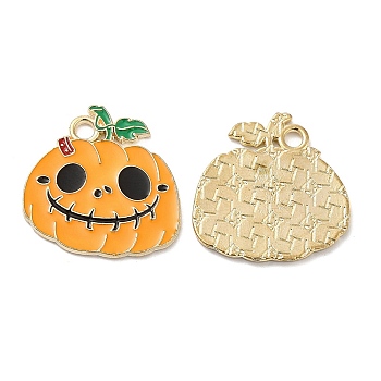 Halloween Theme Alloy Enamel Pendants, Golden, Pumpkin, 19.5x19.5x1mm, Hole: 2mm
