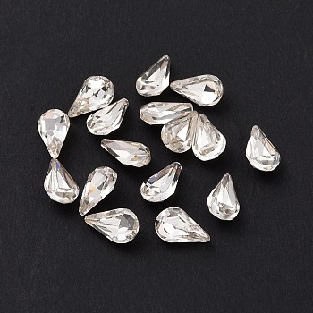 Glass Rhinestone Cabochons, Pointed Back & Silver Back Plated, Teardrop, Crystal, 6x3.6x2mm