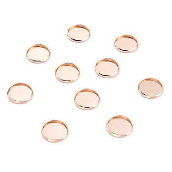304 Stainless Steel Cabochon Settings, Plain Edge Bezel Cups, Flat Round, Rose Gold, 14x2mm Tray:12mm