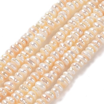 Natural Cultured Freshwater Pearl Beads Strands, Grade 4A, Rondelle, PapayaWhip, 3~4x2mm, Hole: 0.2mm, about 168pcs/strand, 13.90 inch(35.3cm)