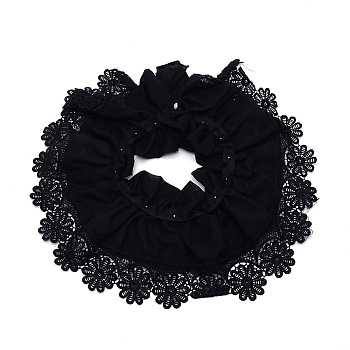 Embroidered Floral Chiffon Collar, Neckline Trim Clothes Sewing Applique Edge, with Plastic Imitation Pearl Beads, Black, 580x157x10mm, Inner Diameter: 125mm