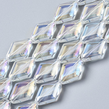 Electroplate Glass Beads Strands, AB color, Rhombus, Clear AB, 15x10x4mm, Hole: 0.9mm, about 43pcs/strand, 24.61''(62.5cm)