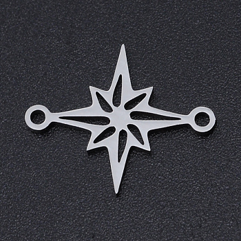 201 Stainless Steel Links connectors, Laser Cut, Hollow, Star, Stainless Steel Color, 15x18.5x1mm, Hole: 1.4mm