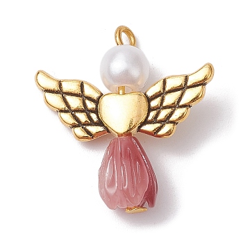 Angel Resin & Acrylic Pendants, with Alloy Findings, Pale Violet Red, 23.5~24x22x6.5mm, Hole: 1.8~2.2mm, 5pcs/set