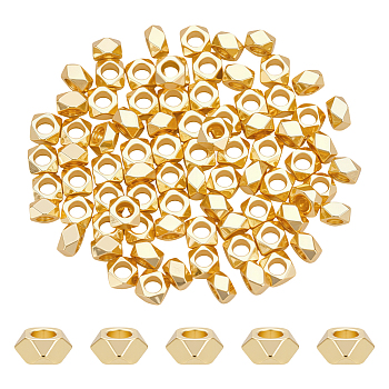 80Pcs Polygon Brass Beads, Rack Plating, Long-Lasting Plated, Golden, 4x4x2.5mm, Hole: 2mm